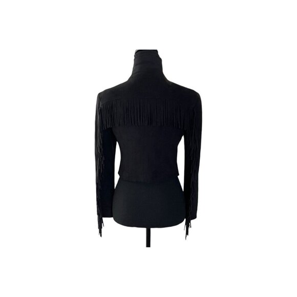 Mural Women's Fringed Faux Suede Cropped Black Moto Jacket Size Small - Picture 4 of 8